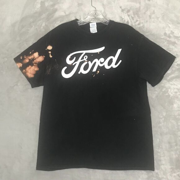 Ford Shirt Adult Large Black Bleached Crew Neck Short Sleeve Garage Cotton Dad - Picture 1 of 10